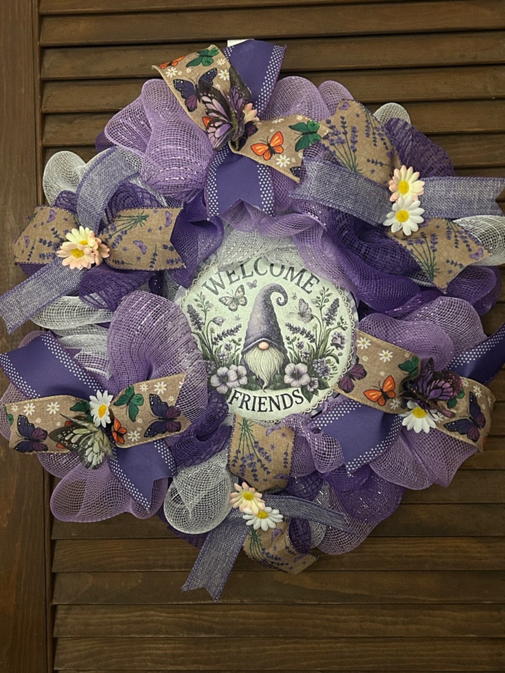 Purple Butterfly & Gnome Welcome Wreath